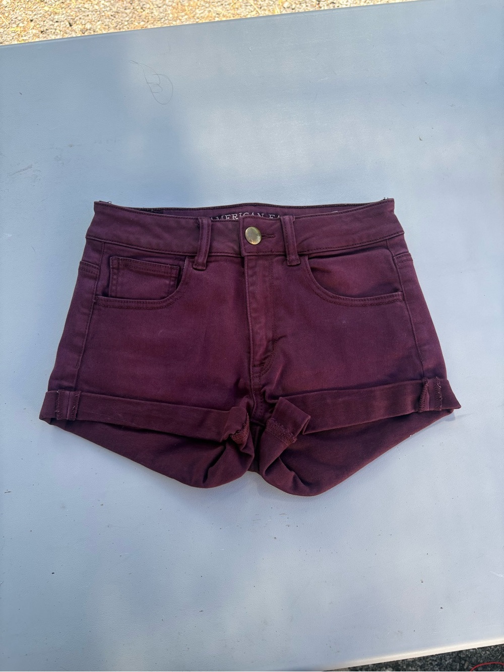 Vintage American Eagle Outfitters Women's Cuffed Jean Shorts — Burgundy